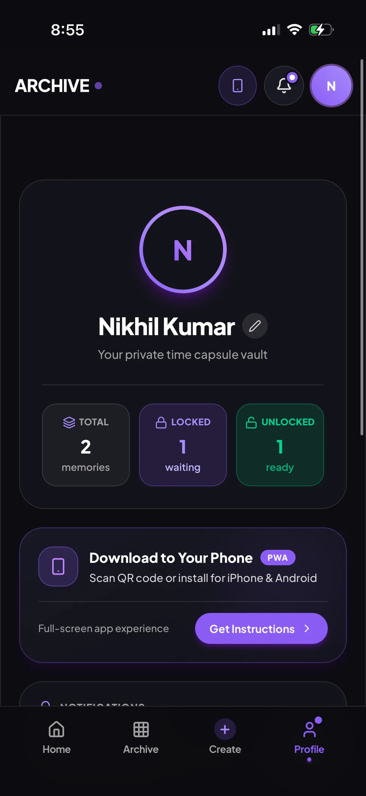 Profile: totals for locked and unlocked memories