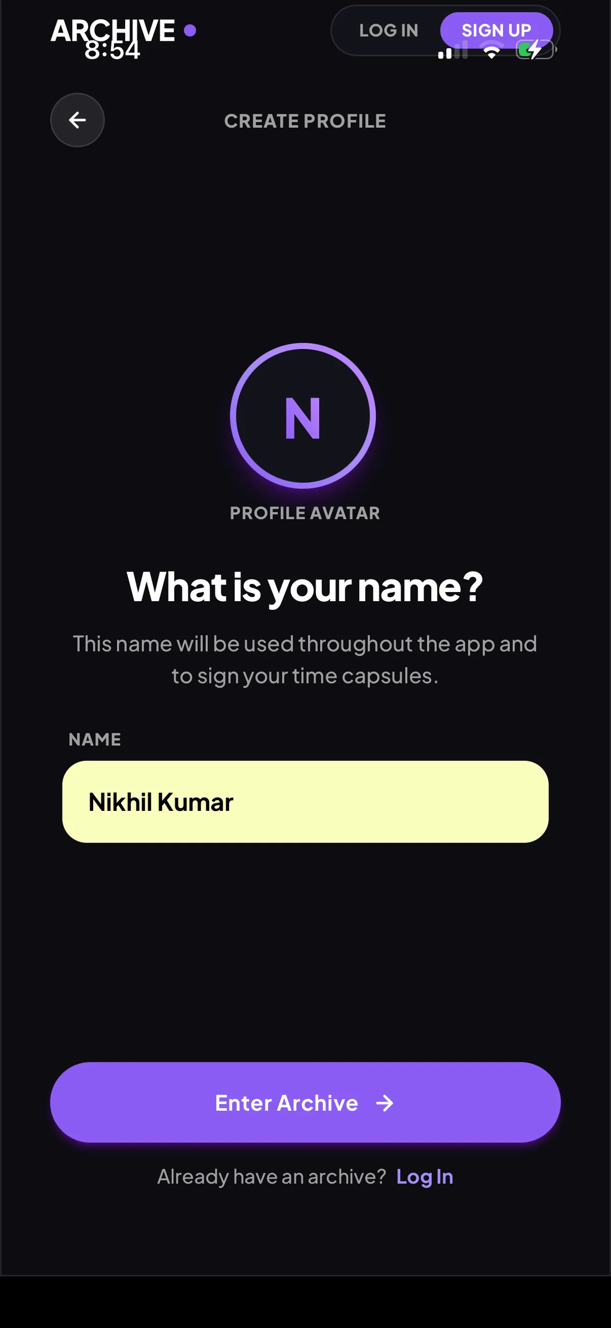 Your name becomes a letter avatar