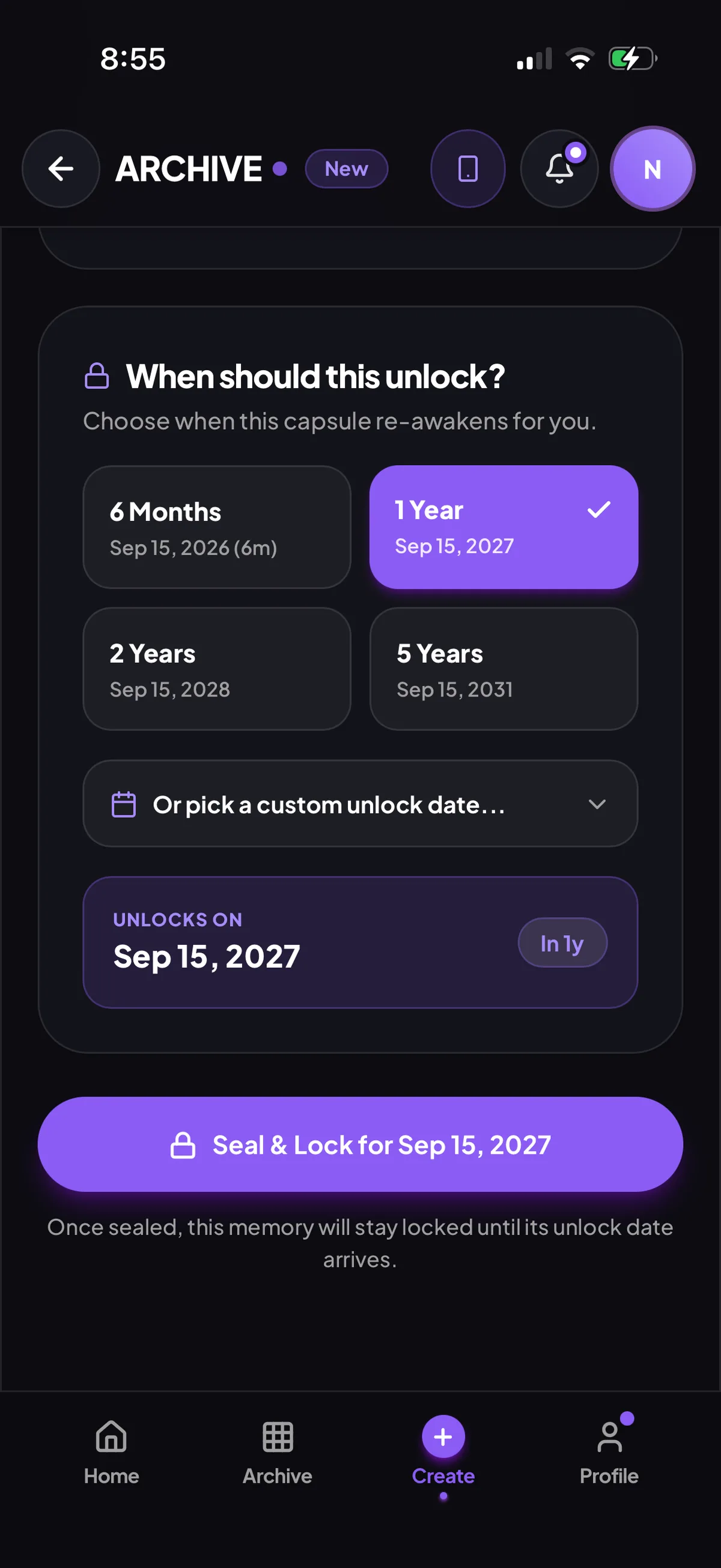 Seal and lock it for the chosen date